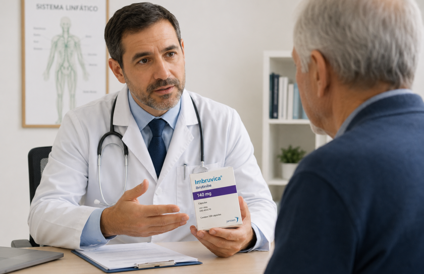 Paciente recebendo orientações médicas sobre tratamento hematológico com Ibruvica
