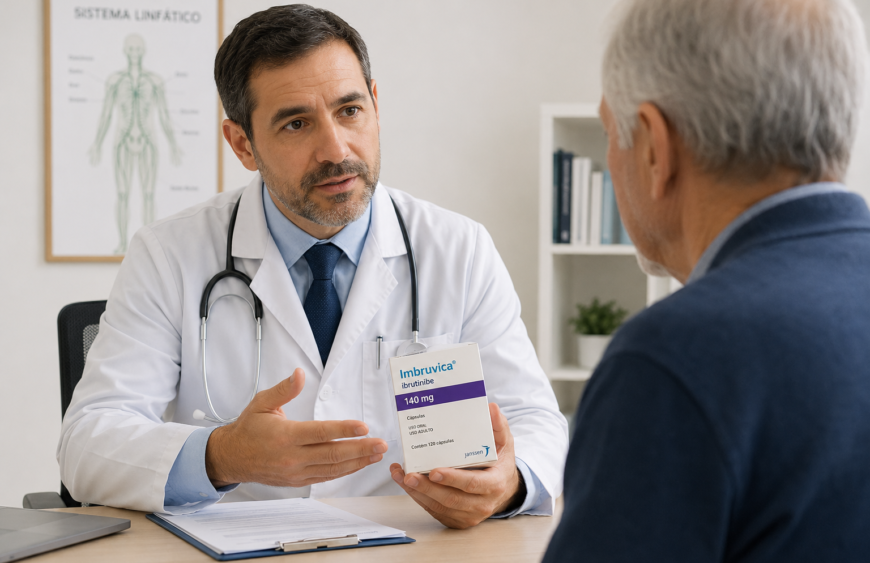 Paciente recebendo orientações médicas sobre tratamento hematológico com Ibruvica